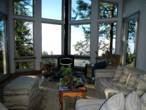 Living Room to wood stove and view - New Cottage in the Woods with Rick Bernard.